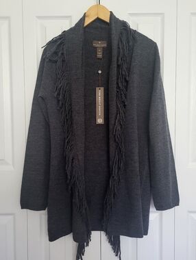 NWT 100% Merino Wool Fenn Wright Manson Fringe Cardigan Open Front Wrap Sz M